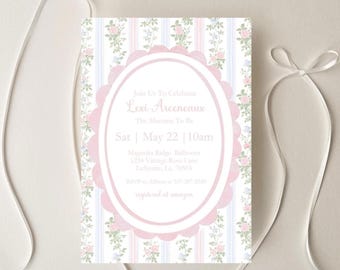 May include: A pink and white baby shower invitation with a floral pattern and a scalloped oval border. The invitation reads "Join Us To Celebrate Lexi Arceneaux The Mamma To Be Sat May 22 10am Magnolia Ridge Ballroom 1234 Vintage Rose Lane Lafayette, La. 70503 RSVP to Allison at 337-207-2540 registered at amazon"