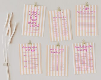 Pink and Orange Bachelorette Games Bundle, Editable Beach Bach Party Games, Printable Bridal Shower Activities, Girls Trip Game Pack