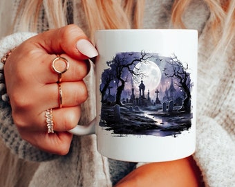 Spooky Moonlit Graveyard Mug, Halloween Gift, Gift for Goth