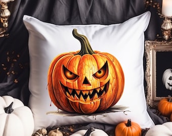 Evil Pumpkin Halloween Pillow