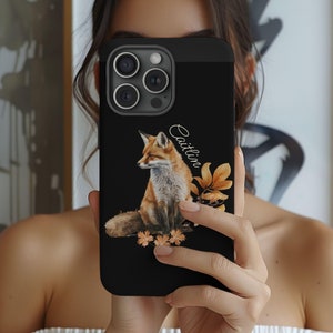 Initials Phone Case Fox Custom Name Fox iPhone 16 Pro Case Samsung Galaxy S25 Ultra Personalized Foxes Gift Fox Lover Cell Phone Summer Case