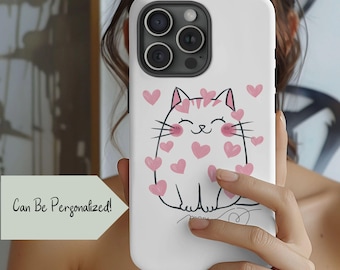 Funda para teléfono con diseño de gato, con corazones rosas para San Valentín, para Samsung Galaxy S24, iPhone 16, regalo de San Valentín para tu novia.