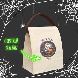 Custom Trick or Treat Bag for Kids Halloween Candy Personalized Tote Bag for Girl Boy Cute Pumpkin Graphic Tote