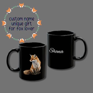 custom name fox mug, personalized gifts, watercolor red fox, nature inspired, thoughtful gift, foxes