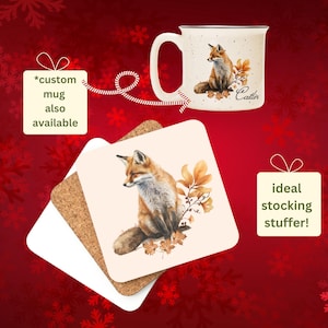 Fox Coaster Gift, Fox Lover, Fox Themed Gift, Foxes, Fox Lover, Cute Fox Gifts, Stocking Stuffer, Matching Mug, Custom Fox Mug