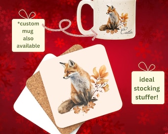 Fox Coaster Gift, Fox Lover, Fox Themed Gift, Foxes, Fox Lover, Cute Fox Gifts, Stocking Stuffer, Matching Mug, Custom Fox Mug