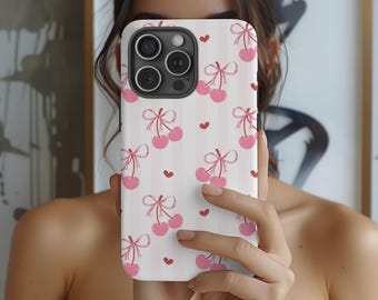 Coquette iphone Case Cell Phone Case Cherry Phone Case Cute Pink Bow Phone Case iphone Pro Max Case for iphone 15 Coquette Phone Case