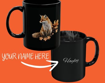 Custom Name Fox Mug, Flower fox Mug Gift, Fox Lover, Personalized Coffee Cup, Cute Floral Fox
