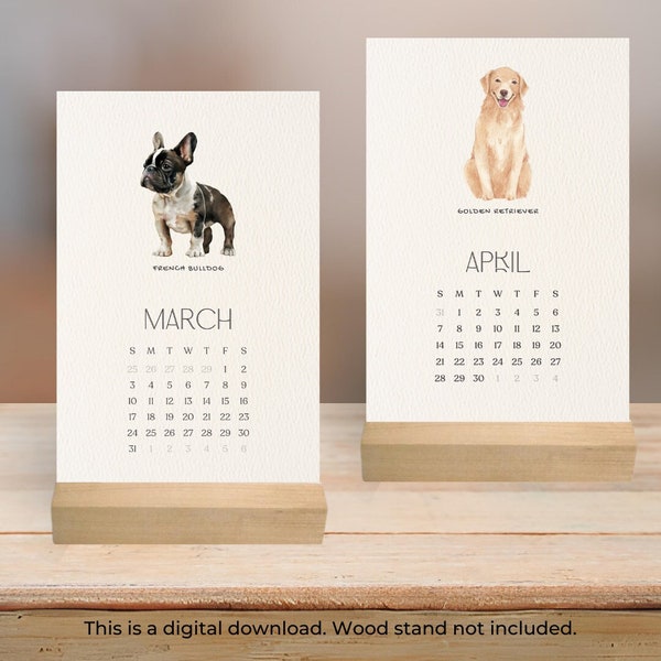 Desk Calendar 2024, Fridge Calendar, Aesthetic Office Decor | Dog Calendar | 4x6 Instant DIGITAL DOWNLOAD