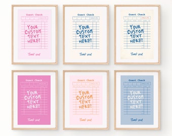 Custom Guest Check Art Print Template | Trendy Retro Wall Art, Digital Download, 6 Color Options, Large Sizes Available