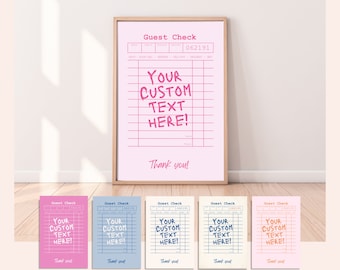 Custom Guest Check Art Print Template | Trendy Retro Wall Art, Digital Download, 6 Color Options, Large Sizes Available