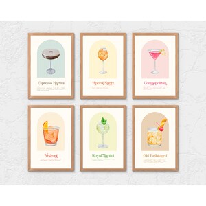 Espresso Martini, Aperol Spritz Print, Retro Cocktail Print (Set of 6 Digital Download Posters)