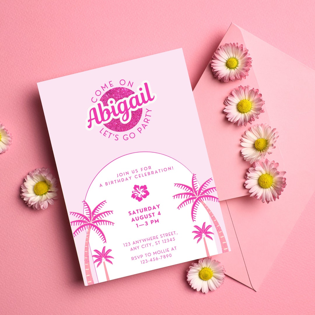 Pink Doll Invitation | Malibu Hot Pink Birthday Party | Instant ...