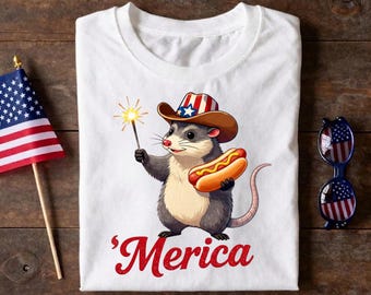 Funny Opossum 4th of July PNG,Retro 'Merica Trash Panda Sublimation - Patriotic Opossum Graphic,Sarcastic Independence Day Digital Download
