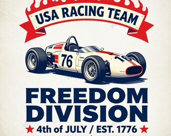USA Racing Team PNG Retro 4th of July SVG Vintage Patriotic Car Shirt Design Freedom Division Est 1776 Independence Day Sublimation File