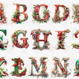 Alphabet de Noël aquarelle, lettres Png, Alphabet Png, Autocollant Alphabet, Lettres décoratives, Sublimation Alphabet, lettres clipart, hiver