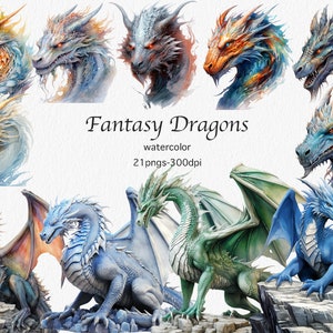 Zestaw 21 sztuk Dragons PNG | Dragon PNG | Komercyjne wykorzystanie Dragon | Sztuka Dragon Junk Journal | Sztuka Dragon Printable | Sztuka Dragon Cricut | Smok