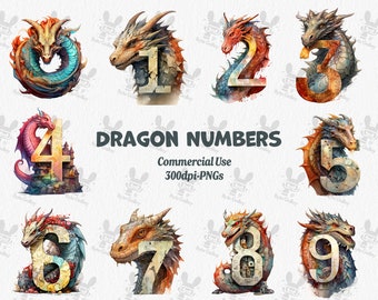 Dragon numbers clipart, clipart commercial use, vector graphics, digital clip art, digital images, Home decor, numbers PNG, birthday png