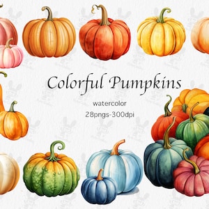 Herbst Clipart - Aquarell Kürbis, Ernte, Bauernhof, Halloween, Herbst, Garten, bunter Kürbis, Kürbis Patch, Herbsternte, kommerzielle Nutzung