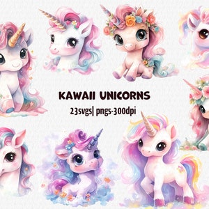Watercolor Cute Kawaii Unicorn Clipart Bundle,Commercial Use, watercolor, cute, unicorn, clipart, png| svg files, scrapbooking, card making