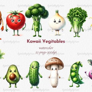 Lindos vegetales ClipArt, Verduras PNG, Acuarela Veggie, Niños PNG, Libro para niños, Libro para niños, Verduras Kawaii, Dibujos animados lindos, Verduras caprichosas