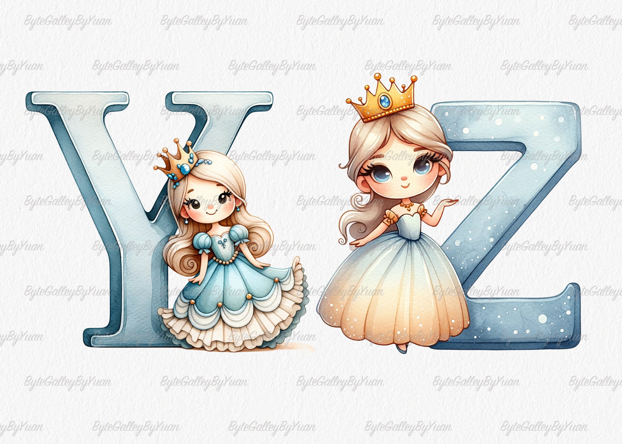 Watercolor Princess Alphabet, Letters Png, Alphabet Png, Cartoon