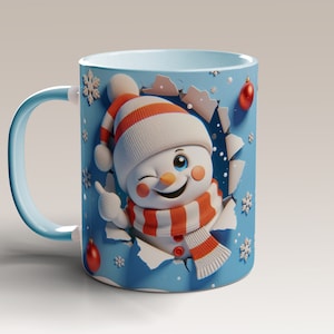 3d Snowman mug wrap png, 3d Christmas mug wrap png, festive mug wrap, 11oz and 15oz mug template, Winter mug wrap, holiday mug wrap