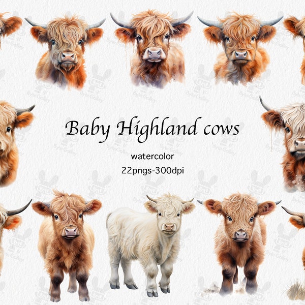 Baby Highland Cow PNG | Highland Cow Baby | Highland Cow Nursery | Cow Wall Art | Nursery Wall Art | Baby Animals | Watercolor Clipart