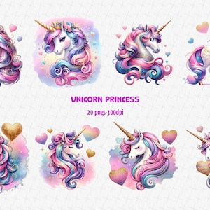 Watercolor Unicorn Princess Clipart Bundle,Commercial Use, watercolor, cute, unicorn, clipart, png files, scrapbooking, card making