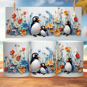 3d Penguin mug wrap png, 3d Christmas mug wrap png, animal mug wrap, 11oz and 15oz mug template, Spring mug wrap, Mother’s Day mug wrapped