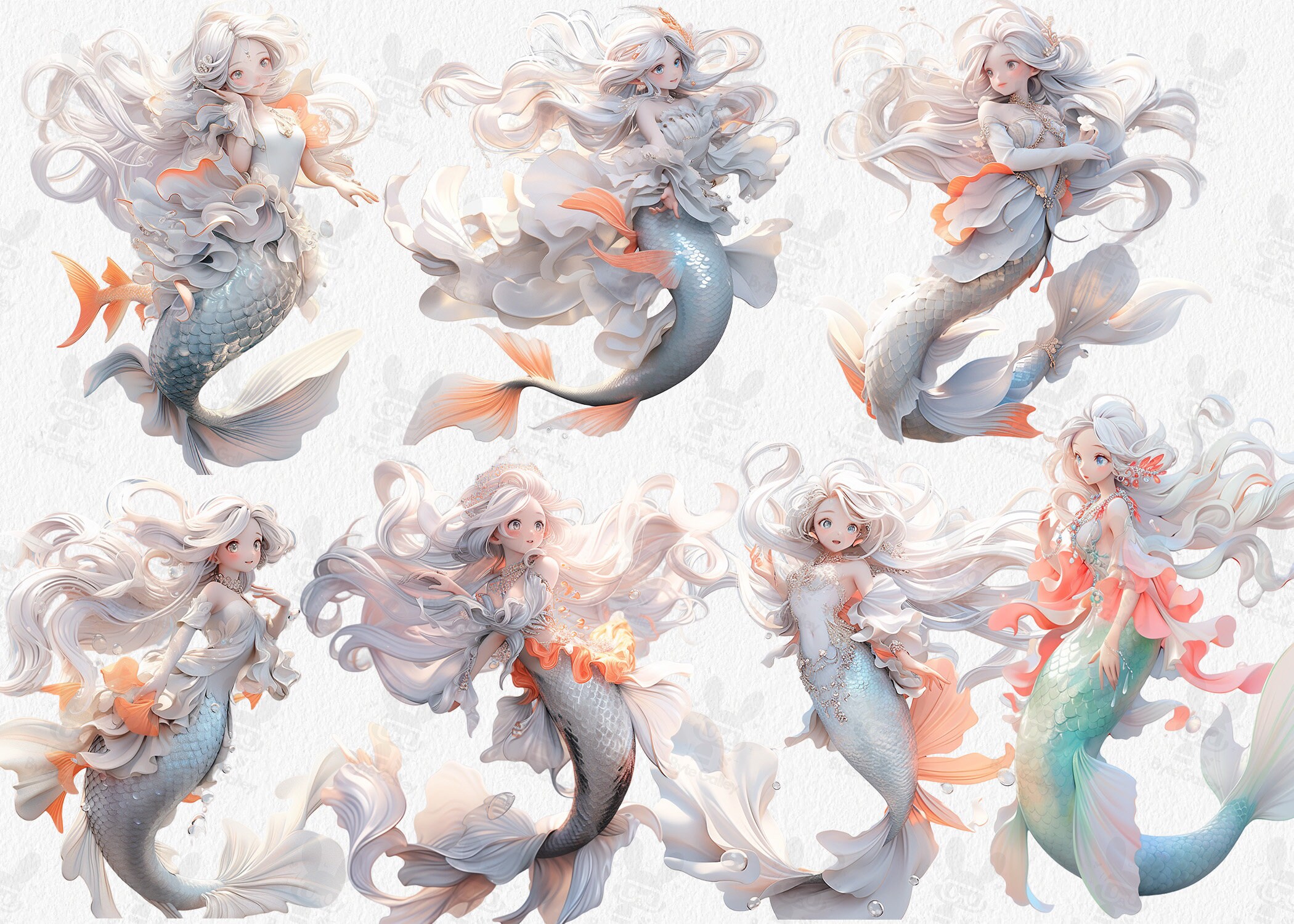 Enchanting Mermaid Clipart Bundle: Watercolor PNG Illustrations ...