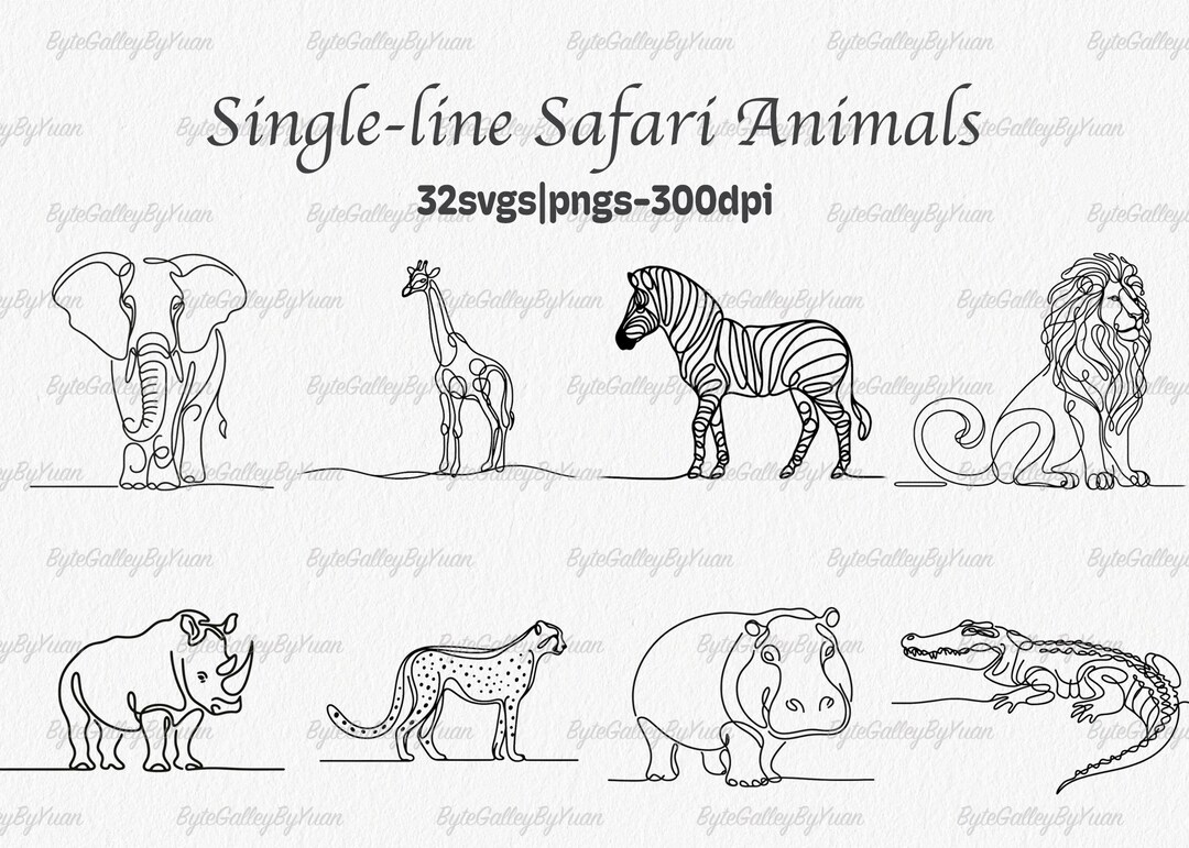 Safari Animals Line Art SVG: Jungle Silhouette Vector (32 PNG & SVG) - Etsy