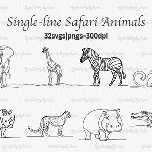 サファリ動物のラインアート ベクター SVG、森の動物のアウトライン、サファリ動物 SVG、納屋 SVG、ジャングル動物のシルエット、Cricut SVG、Png ステッカー