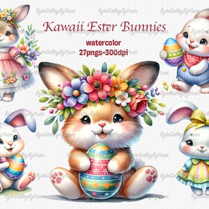 Kolekcja akwarelowych króliczków wielkanocnych Clipart, 27 PNG Nursery Spring Clipart, Wiosenne króliczki Clipart, Uroczy Króliczek Clipart, Użytek Komercyjny