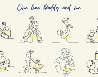 Father love Line Art Vector Svg, daddy and kid outline, Happy father&#39;s day Svg, Single line daddy Silhouette, Cricut Svg, Png Decal Sticker