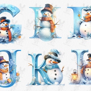 Snowman Alphabet PNG: Watercolor Christmas Letters (digital Download ...