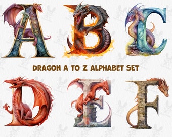 dragon　Letter Watercolor Dragon Alphabet Png, Dragon Clipart ,decorative
