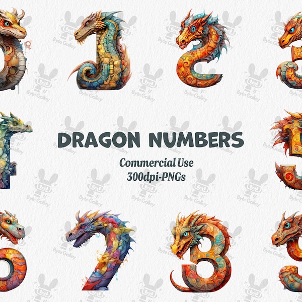 Dragon numbers clipart, clipart commercial use, vector graphics, digital clip art, digital images, Nursery decor, numbers PNG, birthday png