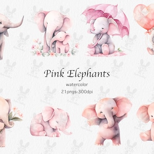 Watercolor Baby Elephant, Baby Elephant Clipart, Watercolor Animals, Baby Shower Clip Art, Elephant illustration, Nursery Graphics, PNG
