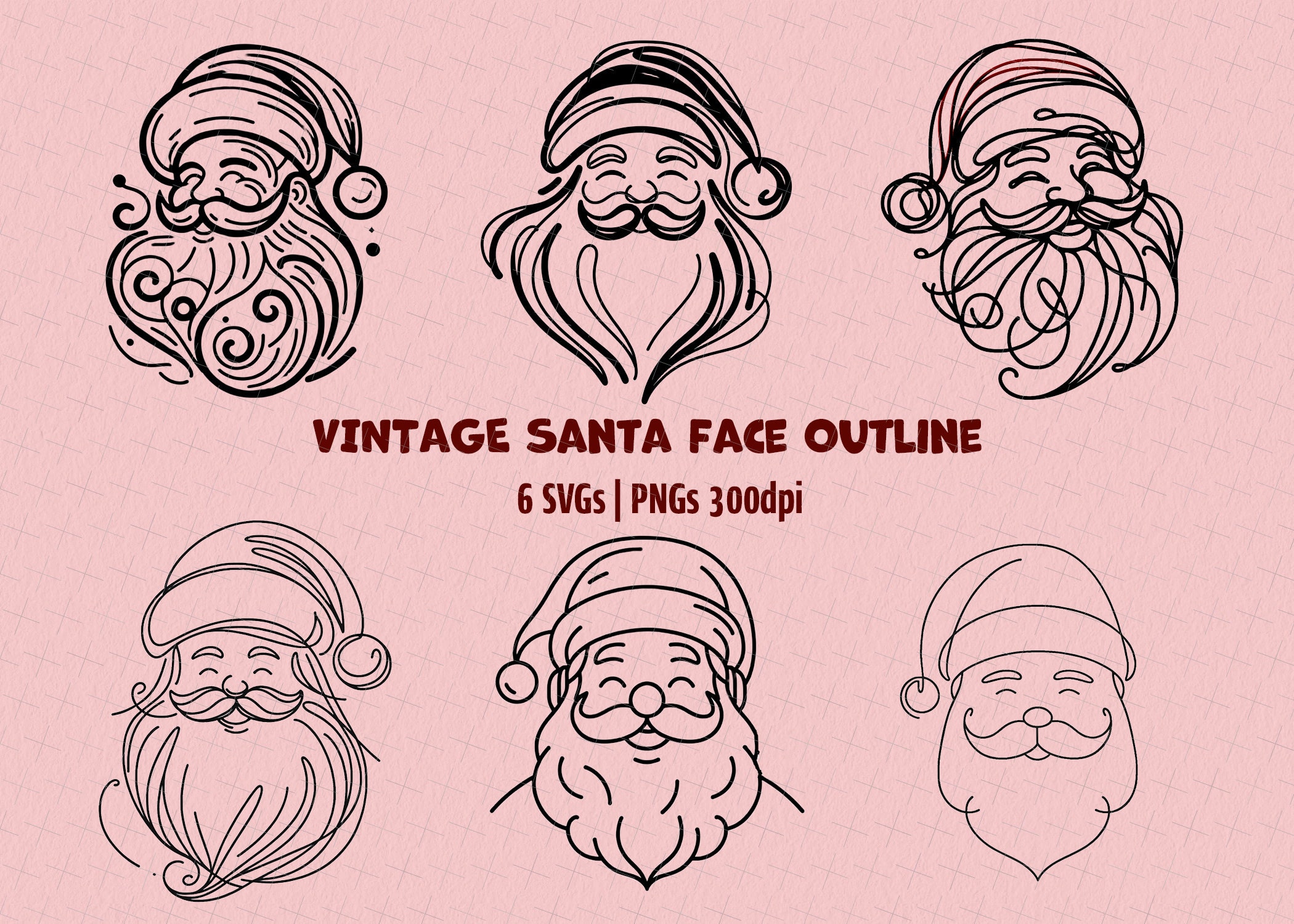 Vintage Santa SVG santa Outline Christmas Svg Santa Head Svg Santa Face