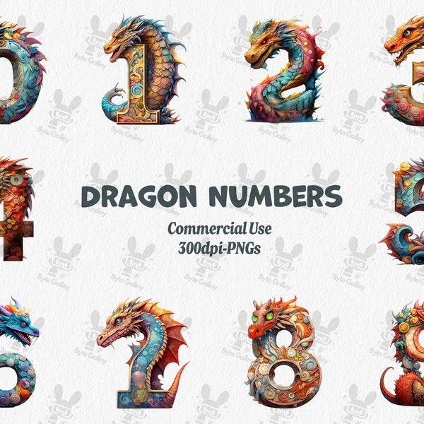 Dragon numbers clipart, clipart commercial use, vector graphics, digital clip art, digital images, Home decor, numbers PNG, birthday png