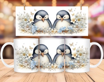 3D Penguin Christmas Mug Wrap: 11oz & 15oz Template (PNG Digital Download)