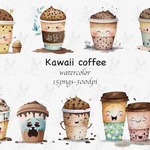 Aquarell süßes Kawaii Kaffee Clipart, kommerzielle Nutzung, Aquarell, niedlich, kawaii, Kaffee, Clipart, Png-Dateien, Scrapbooking, Kartenherstellung