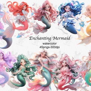 Enchanting Mermaid Clipart, Cute Mermaid, Purple Pink Gold Silver Mermaid clipart PNG, Witches PNG, Scrapbook, Junk Journal, Utilisation commerciale