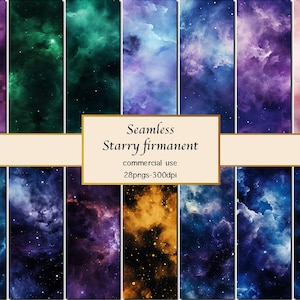 Sterrenhemel Firmament digitaal papier, naadloze textuur Galaxy Star achtergronden, realistisch, sterren scrapbook papier direct downloaden, commercieel gebruik.