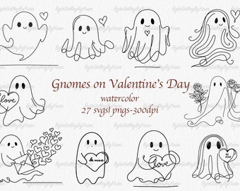 Valentine's Day Ghost Line Art: SVG, PNG Files (Digital Download)