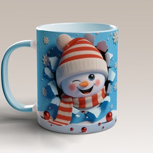 3d Snowman mug wrap png, 3d Christmas mug wrap png, festive mug wrap, 11oz and 15oz mug template, Winter mug wrap, holiday mug wrap