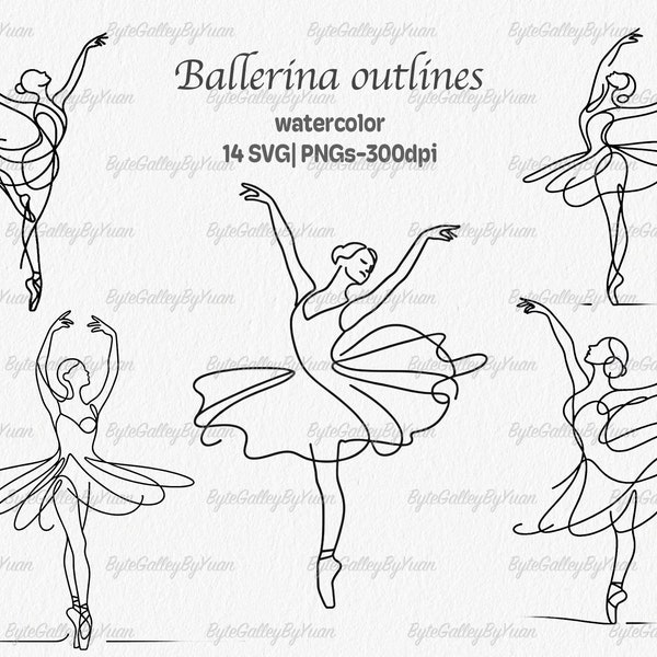 Ballerina Line Art Vector Svg, Ballerina outline, Ballet Svg, Dancer Svg, Single line Ballerina Silhouette, Cricut Svg, Png Decal Sticker