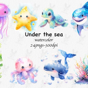 Fisch Clipart, Aquarell Fisch unter dem Meer Clip Art, Delfin Clipart, Meerestier Pngs Clipart, Meerestier Geburtstagsparty, Delfin Clipart