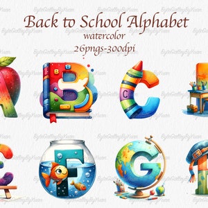 Aquarela De Volta às Aulas Alfabeto Png, Sublimação Escolar, De Volta às Aulas png, Letras Decorativas, Clipart de Alfabeto, Pacote de Clipart